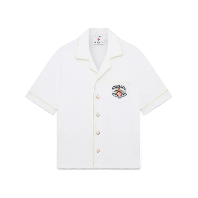 Wit klassiek badstof overhemd met korte mouwen