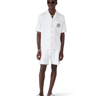 Wit klassiek badstof overhemd met korte mouwen