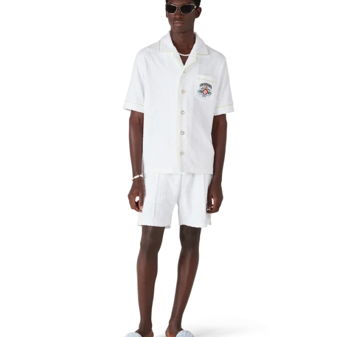 Wit klassiek badstof overhemd met korte mouwen