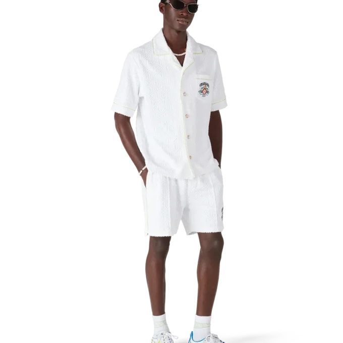 Wit klassiek badstof overhemd met korte mouwen