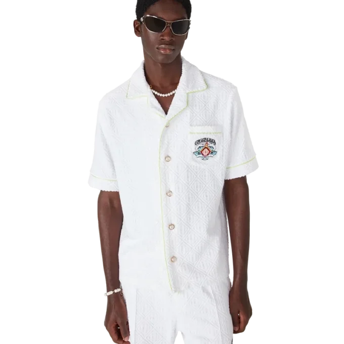 Wit klassiek badstof overhemd met korte mouwen