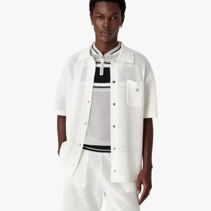 Wit mesh-overhemd met korte mouwen