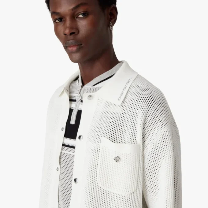 Wit mesh-overhemd met korte mouwen