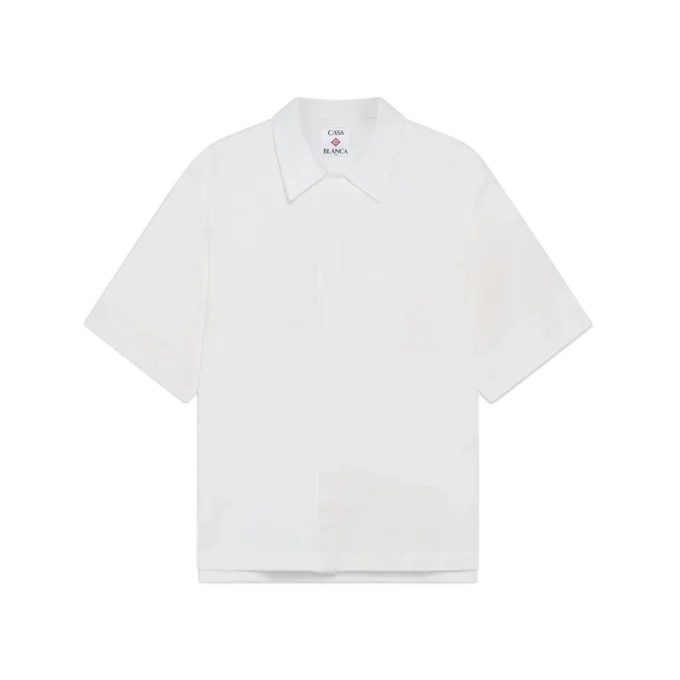 Wit monogram-overhemd met korte mouwen