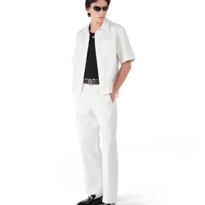 Wit monogram-overhemd met korte mouwen