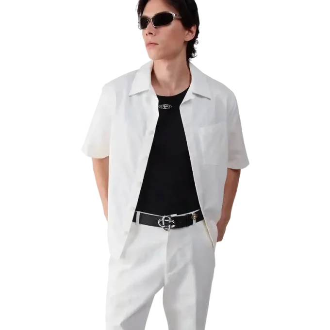 Wit monogram-overhemd met korte mouwen