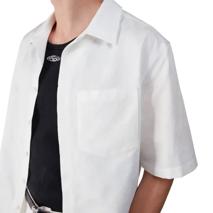 Wit monogram-overhemd met korte mouwen