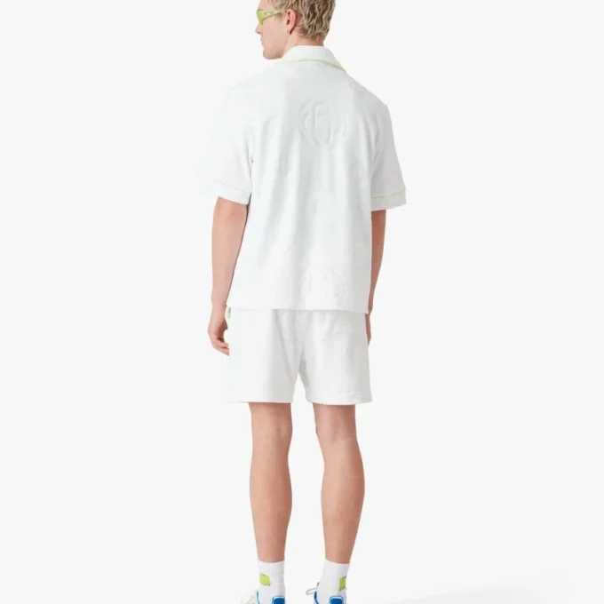 Wit monogram-overhemd met korte mouwen van badstof