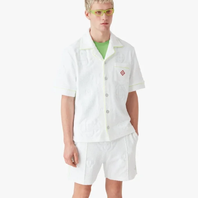 Wit monogram-overhemd met korte mouwen van badstof