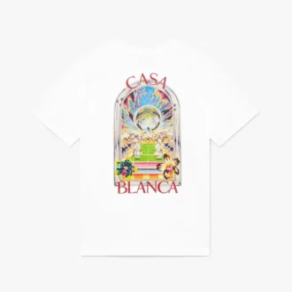 Wit T-shirt met korte mouwen en tennislandschap