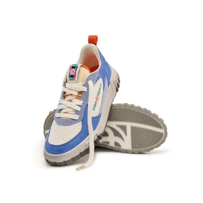 Witte en blauwe Court-sneaker voor heren