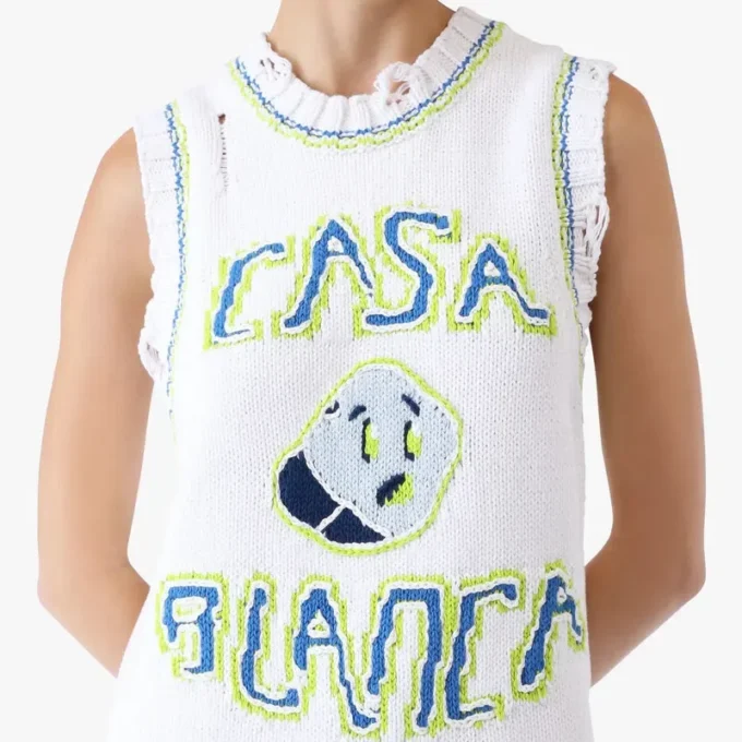 Witte, handgebreide mini-tanktopjurk