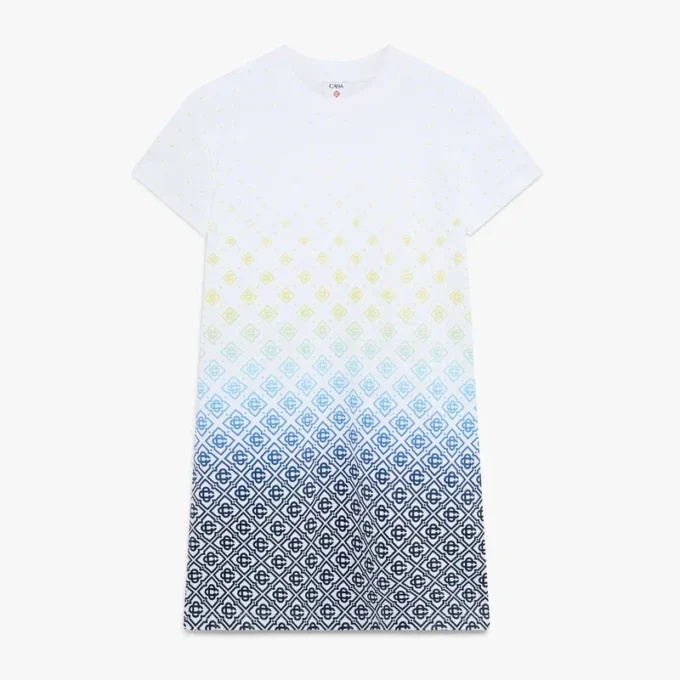 Witte T-shirtjurk met monogram in kleurverloop