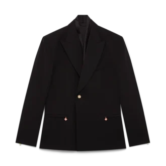 Wollen jas met dubbele rij knopen