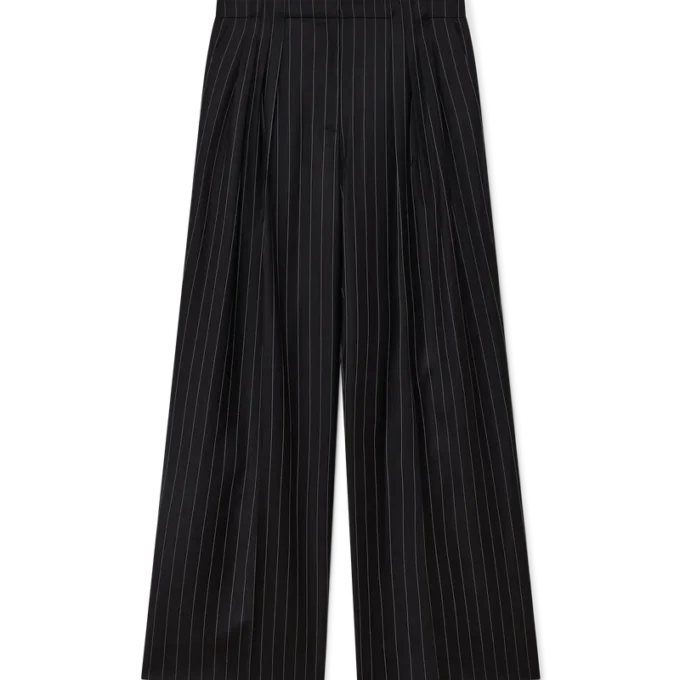 Wollen krijtstreep broek met drie plooien