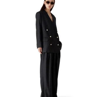 Wollen krijtstreep broek met drie plooien