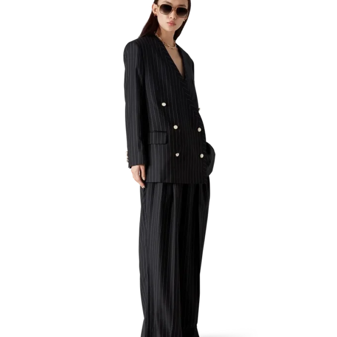 Wollen krijtstreep broek met drie plooien