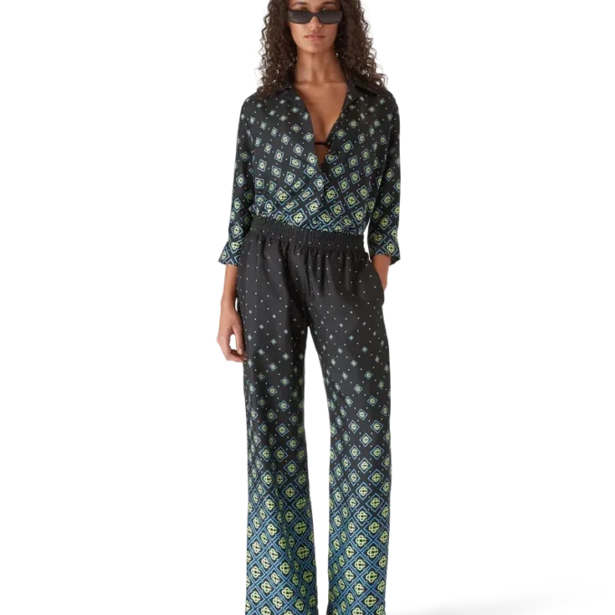 Zijde-broek met monogram in kleurverloop