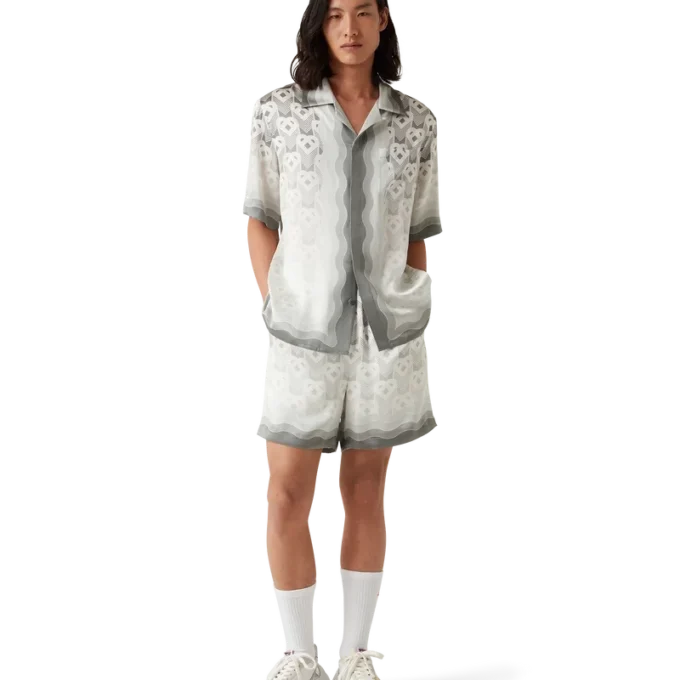 Zijden overhemd met hartvormig monogram in kleurverloop