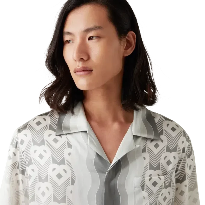 Zijden overhemd met hartvormig monogram in kleurverloop