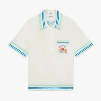 Zijden overhemd met korte mouwen en bloemenprint en Cubaanse kraag