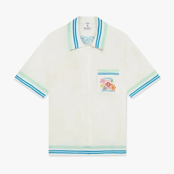 Zijden overhemd met korte mouwen en bloemenprint en Cubaanse kraag