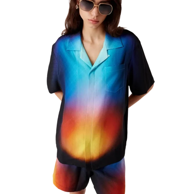 Zijden overhemd met korte mouwen en kleurverloop
