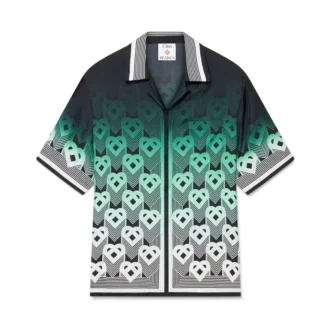 Zijden overhemd met korte mouwen en monogram in kleurverloop