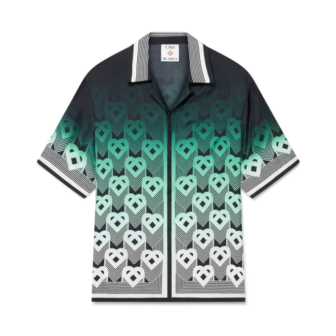 Zijden overhemd met korte mouwen en monogram in kleurverloop