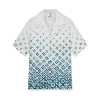 Zijden overhemd met korte mouwen en monogram in kleurverloop