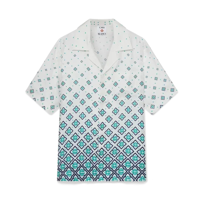 Zijden overhemd met korte mouwen en monogram in kleurverloop