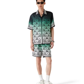 Zijden overhemd met korte mouwen en monogram in kleurverloop