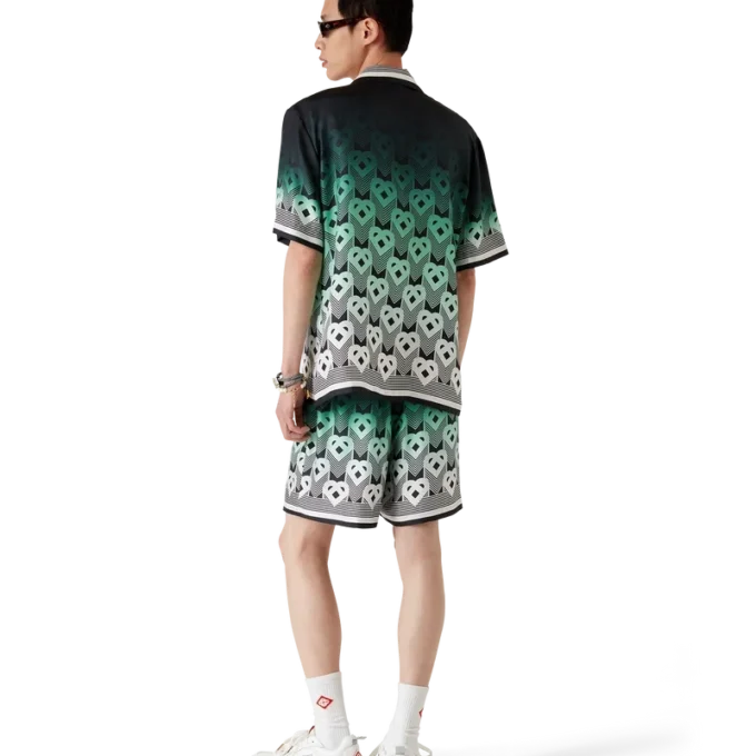 Zijden overhemd met korte mouwen en monogram in kleurverloop