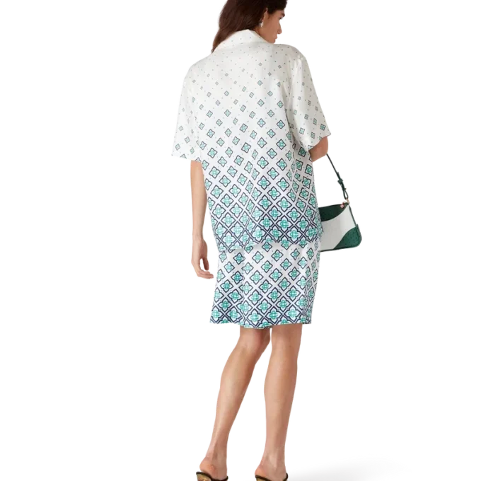 Zijden overhemd met korte mouwen en monogram in kleurverloop