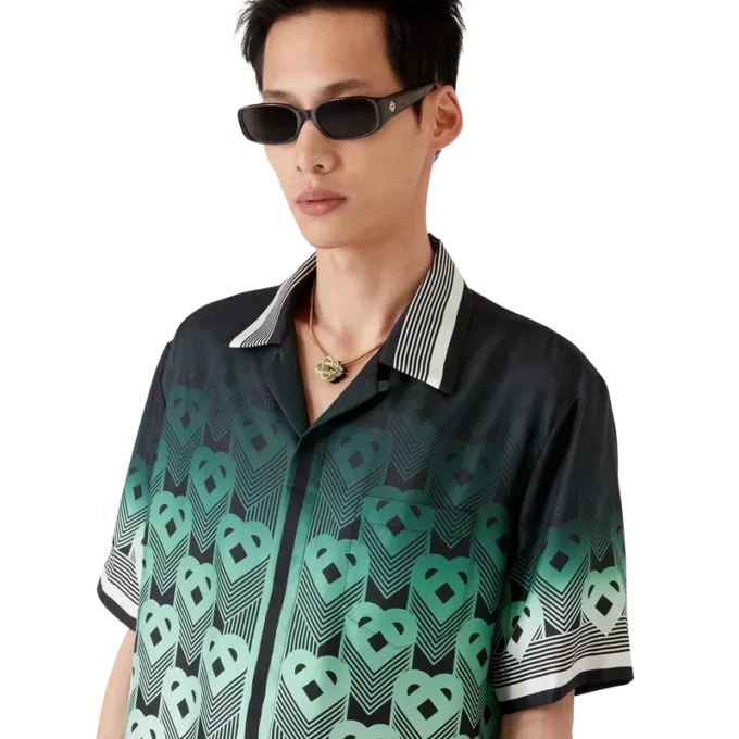 Zijden overhemd met korte mouwen en monogram in kleurverloop