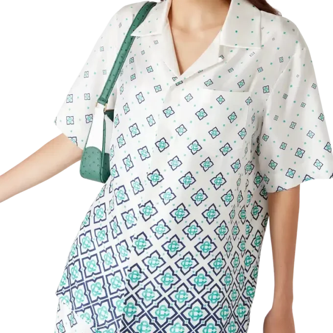 Zijden overhemd met korte mouwen en monogram in kleurverloop