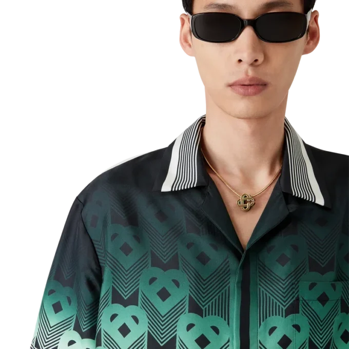 Zijden overhemd met korte mouwen en monogram in kleurverloop