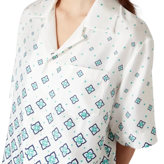 Zijden overhemd met korte mouwen en monogram in kleurverloop