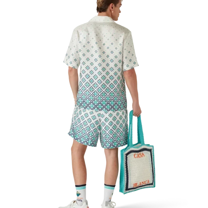 Zijden overhemd met korte mouwen en monogram in kleurverloop