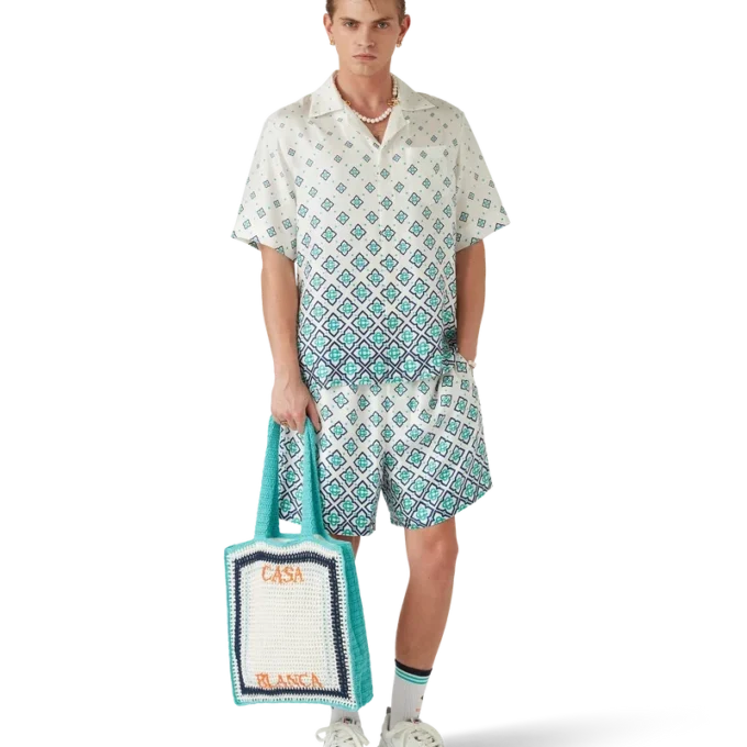 Zijden overhemd met korte mouwen en monogram in kleurverloop