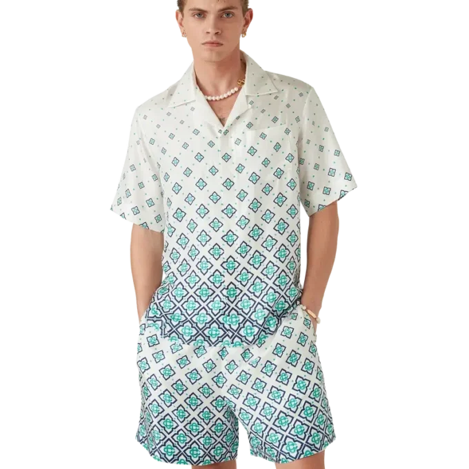 Zijden overhemd met korte mouwen en monogram in kleurverloop