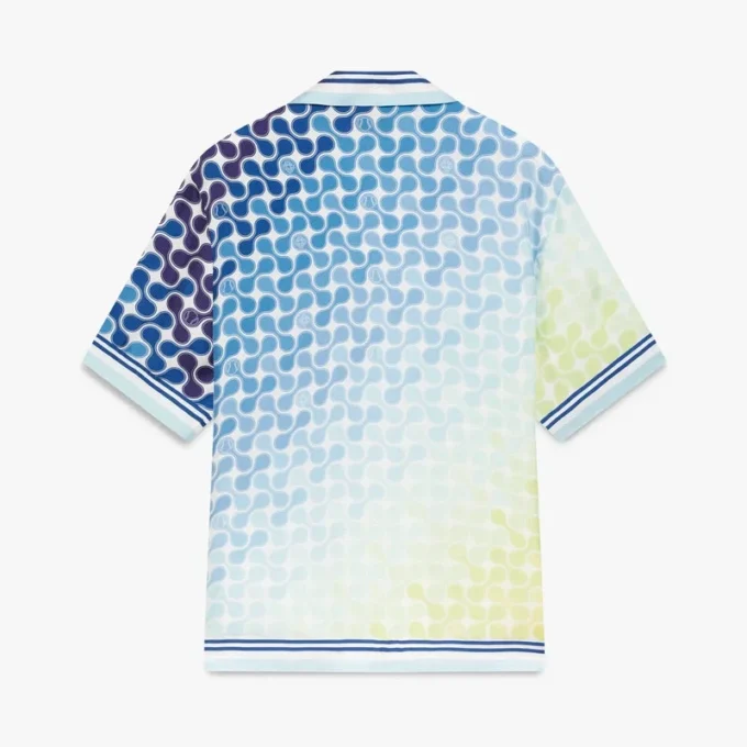 Zijden overhemd met korte mouwen en Tennis Tile-print in kleurverloop Zijden overhemd met korte mouwen en Tennis Tile-print in kleurverloop