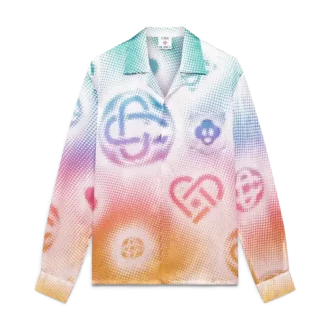 Zijden overhemd met lange mouwen en halftone-logo