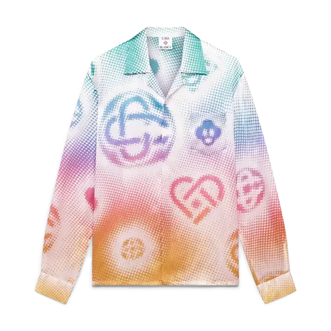 Zijden overhemd met lange mouwen en halftone-logo