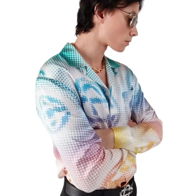 Zijden overhemd met lange mouwen en halftone-logo