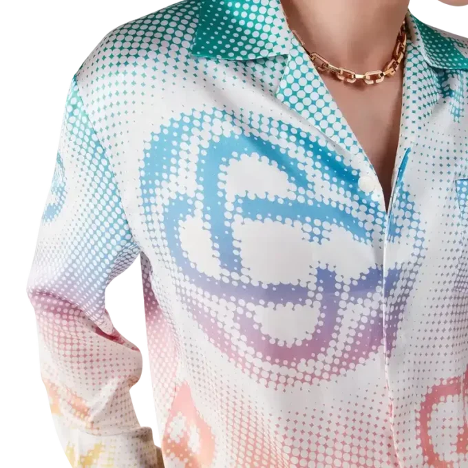 Zijden overhemd met lange mouwen en halftone-logo