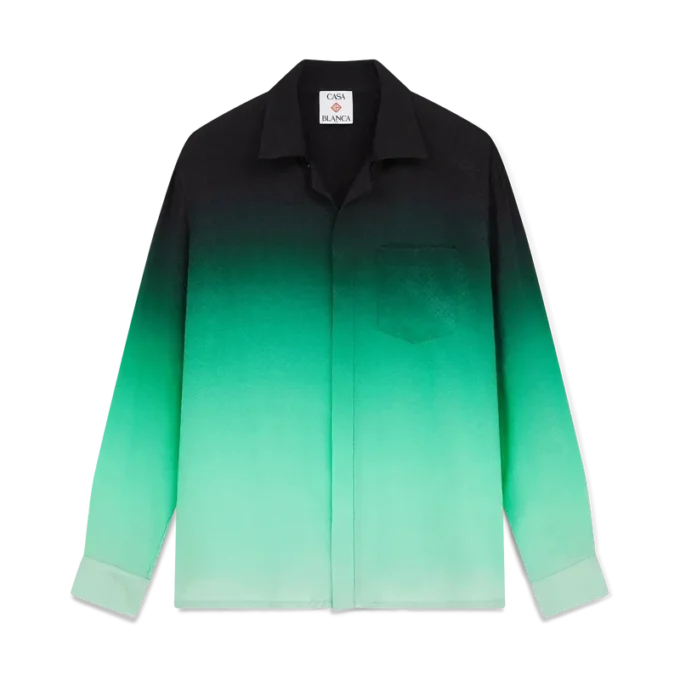 Zijden overhemd met lange mouwen en jacquardprint met pingpongballen in kleurverloop