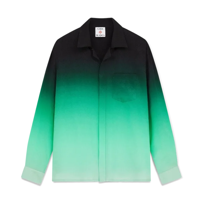 Zijden overhemd met lange mouwen en jacquardprint met pingpongballen in kleurverloop