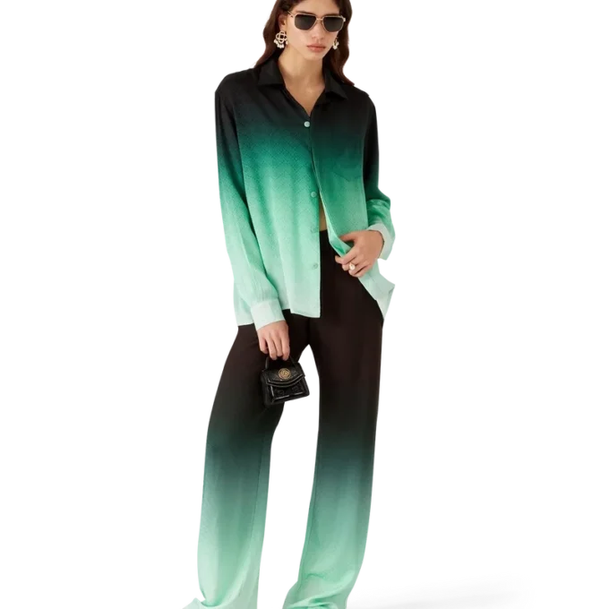 Zijden overhemd met lange mouwen en jacquardprint met pingpongballen in kleurverloop