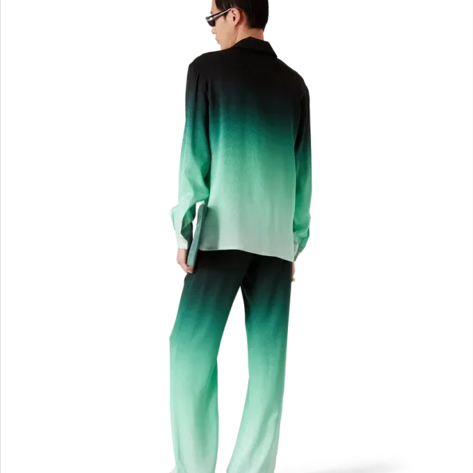 Zijden overhemd met lange mouwen en jacquardprint met pingpongballen in kleurverloop